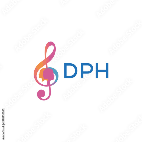 DPH “Creative music logo with human silhouettes and treble clef in gradient colors, DPH Later Logo, modern artistic design isolated on white background”
