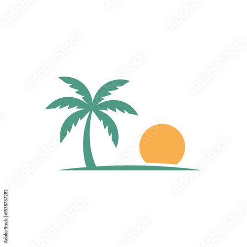 Palm tree with sunset icon, ideal for tropical travel and island tourism themes