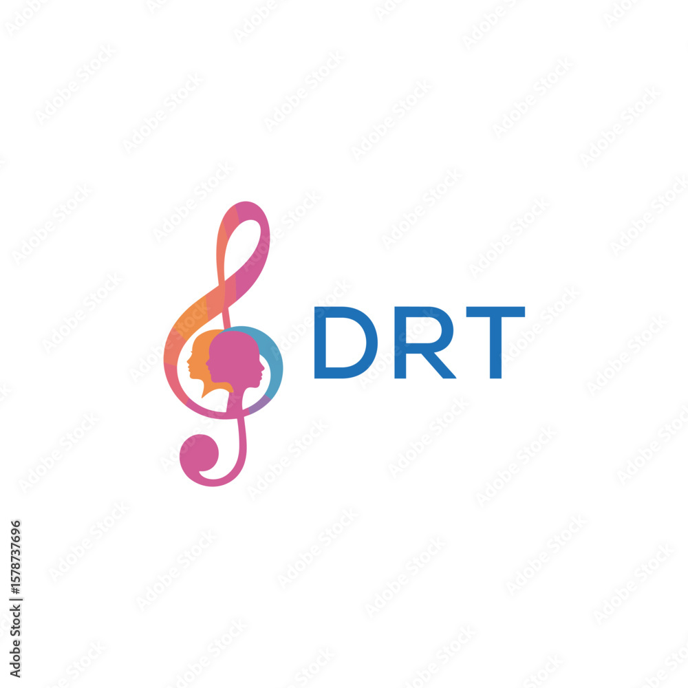 Obraz premium DRT “Creative music logo with human silhouettes and treble clef in gradient colors, DRT Later Logo, modern artistic design isolated on white background” 