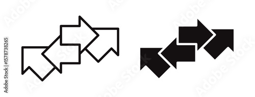 Overlapping arrow sequence, interlocking arrows: a visual representation of step-by-step forward progression.