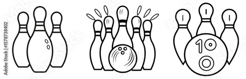 Ten Pin Bowling Coloring Book Page - Outline Design