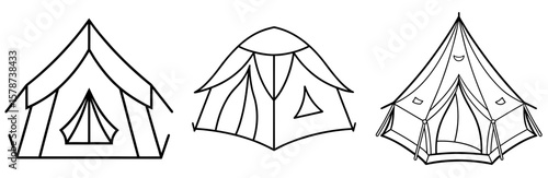 Tent Coloring Book Page – Outline Design for Kids and Adults Camping Theme