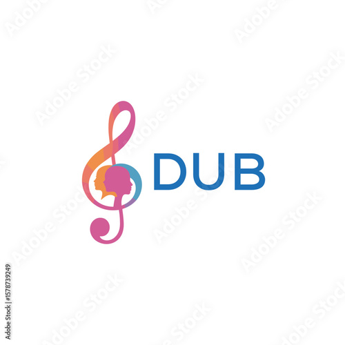DUB “Creative music logo with human silhouettes and treble clef in gradient colors, DUB Later Logo, modern artistic design isolated on white background”
