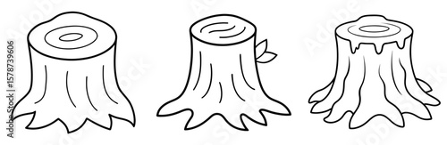 Tree Stump Outline - Coloring Book Page Line Art Vector