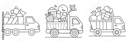 Truck Carrying Junk Outline - Coloring Book Page Vector Design
