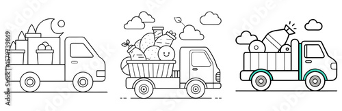 Truck Carrying Junk Outline - Coloring Book Page Vector Design