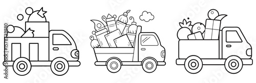 Truck Carrying Junk Outline - Coloring Book Page Vector Design