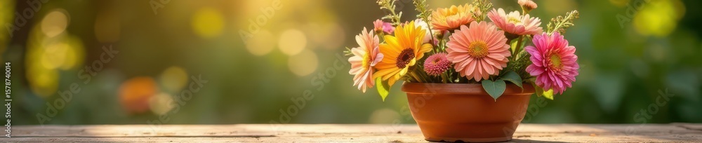 custom made wallpaper toronto digitalDried floral arrangement in terracotta pot, sunlit summer table , summer, tabletop, floral arrangement