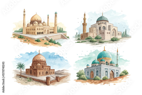 set of watercolor Khazars Empire vector illustration isolated on white background