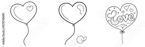 Valentine's Day Theme Balloon Outline - Coloring Book Page Vector Design