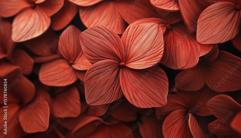 Fototapeta premium Red brown wooden shaped flower pattern, earthy color background