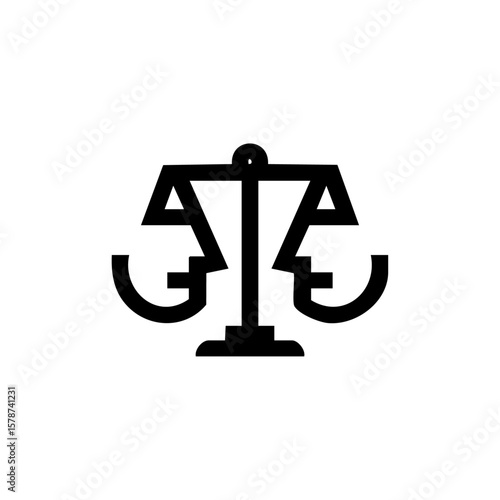 Minimalist black vector of justice scales formed by two opposing human profiles, symbolizing legal balance, fairness, and courtroom debate.

