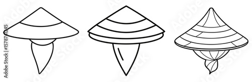 Vietnamese Conical Hat Outline - Coloring Book Page Vector Design