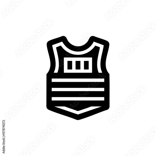 Black solid vector of a bulletproof vest, symbolizing physical security, tactical readiness, or military protection.

