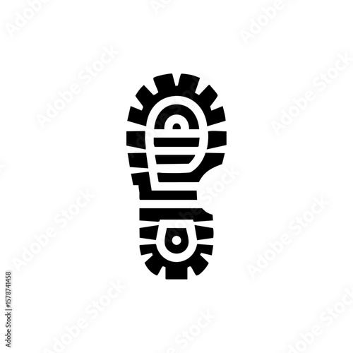 Bold hiking bootprint icon symbolizing adventure, trail exploration, and outdoor activities.
