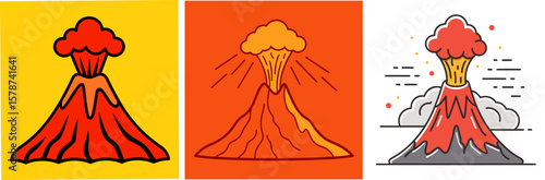 Volcano Eruption with Lava Outline - Coloring Book Page Vector Design