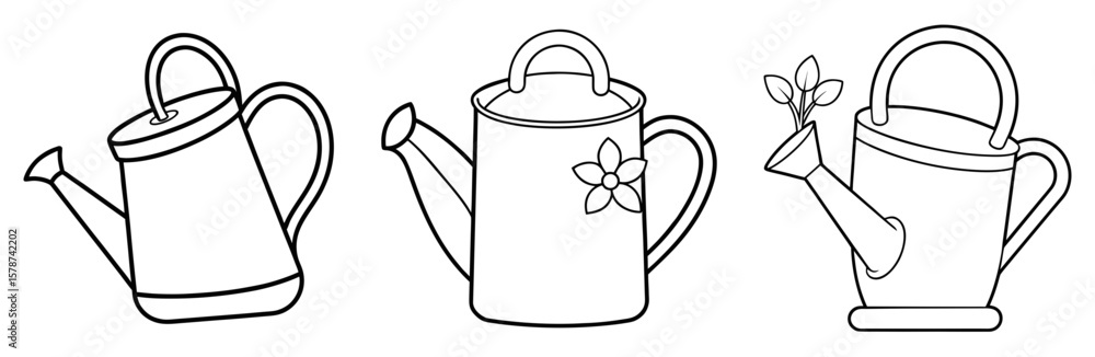 Obraz premium Watering Can Outline - Coloring Book Page Line Art Vector
