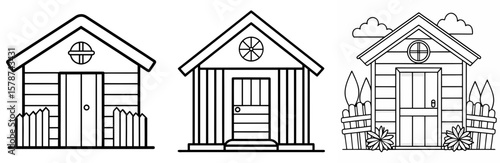 Wooden Shed Outline - Coloring Book Page Vector Design