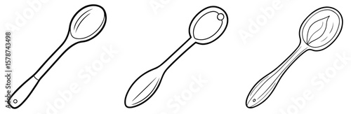 Wooden Spoon Outline - Coloring Book Page Line Art Vector