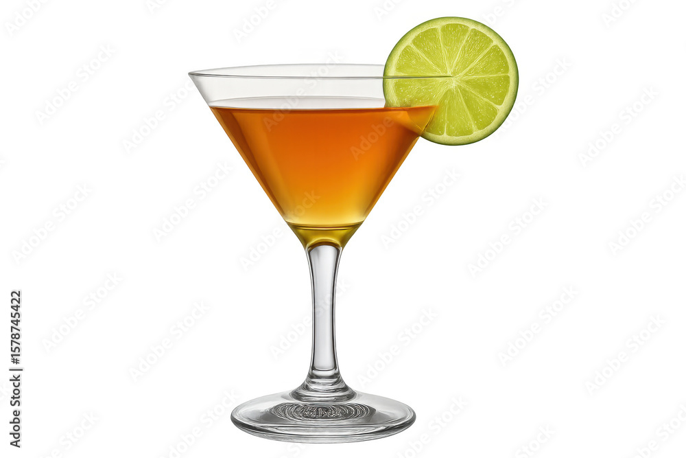 Refreshing orange cocktail garnished with a lime wheel, served in a classic martini glass, isolated on a transparent background Refreshing orange cocktail garnished with a lime wheel, served in a classic martini glass, isolated on a transparent background