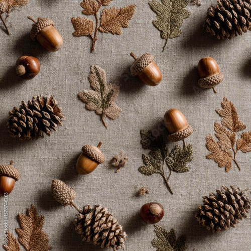 Nature Inspired Embroidery with Pinecones, Acorns, and Leaves