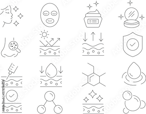 Skin care editable stroke outline icons set isolated on white background flat vector illustration. Pixel perfect. Outline signs for skincare products property. Editable Stroke