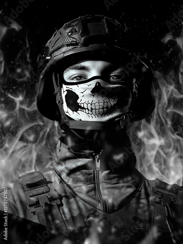 A soldier on fire