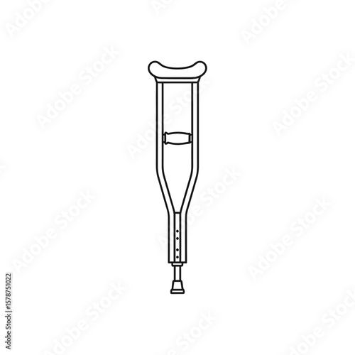 A line drawing illustration of a single forearm crutch, standing upright on a white background.