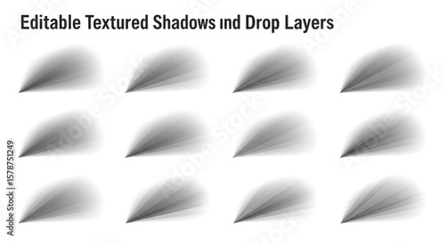 Nine editable textured shadows and drop layers, arranged in a grid, showcasing various shading effects.