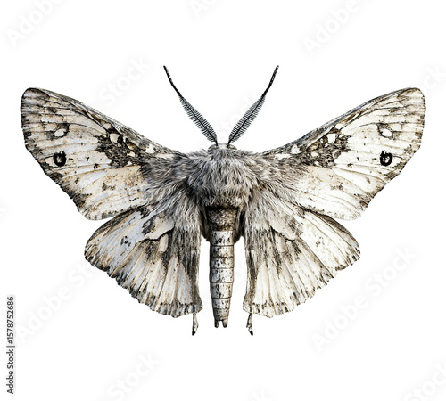 A moth with a fuzzy body and wings