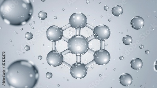Elegant 3D rendering of a collagen peptide molecule cluster, featuring transparent spheres and smooth bonds in a symmetrical arrangement.
