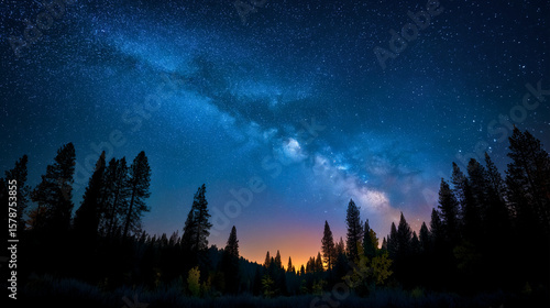 Fototapeta Naklejka Na Ścianę i Meble -  Milky Way galaxy over pine forest at night