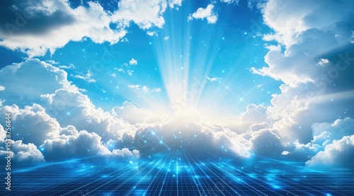 Digital sunrise through clouds