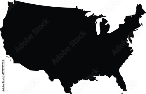 Solid black silhouette of the contiguous united states of america on a white background