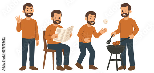 father/man /dad character doing different activities