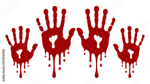 Bloody Handprints Horror Scene Spooky Halloween Decoration Featuring Red Blood Drips And Heart Shapes