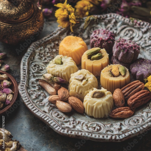Wallpaper Mural Colorful Traditional Desserts with Nuts and Edible Flowers Displayed Torontodigital.ca