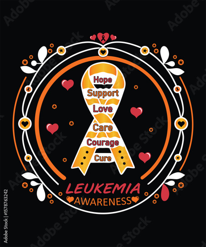 Leukemia awareness ribbon with hope support love care courage cure vector illustration design