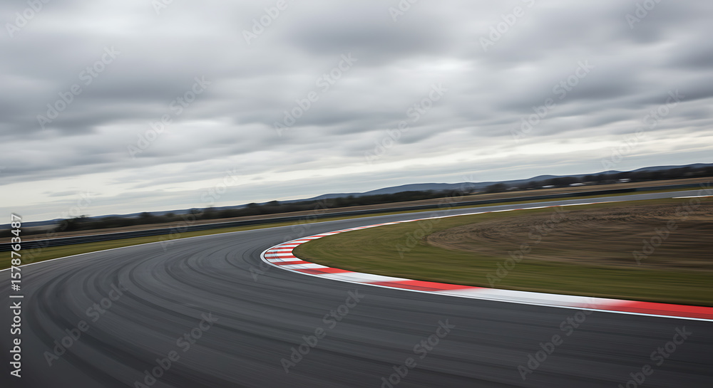 Naklejka premium Race Track Curve Under a Cloudy Sky