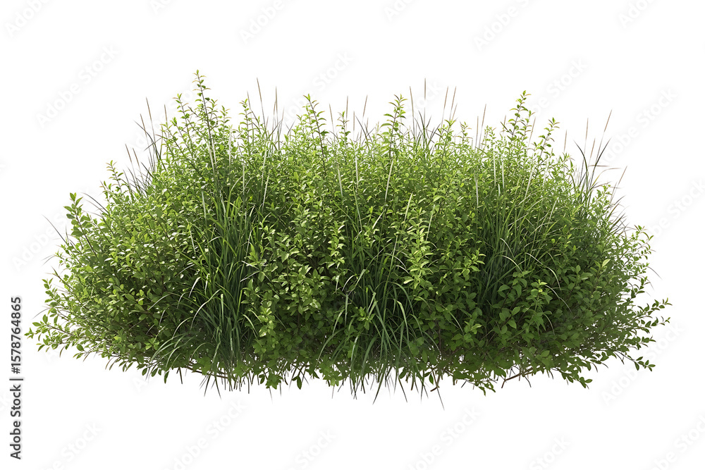 Fototapeta premium Green bush with grass isolated on a transparent background
