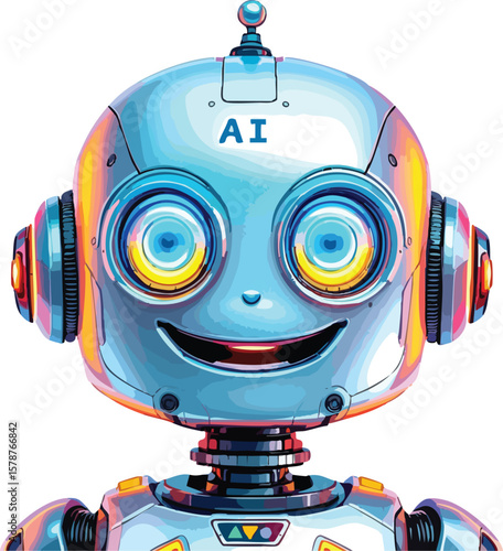 Friendly robot illustration depicting artificial intelligence technology and modern digital automation.