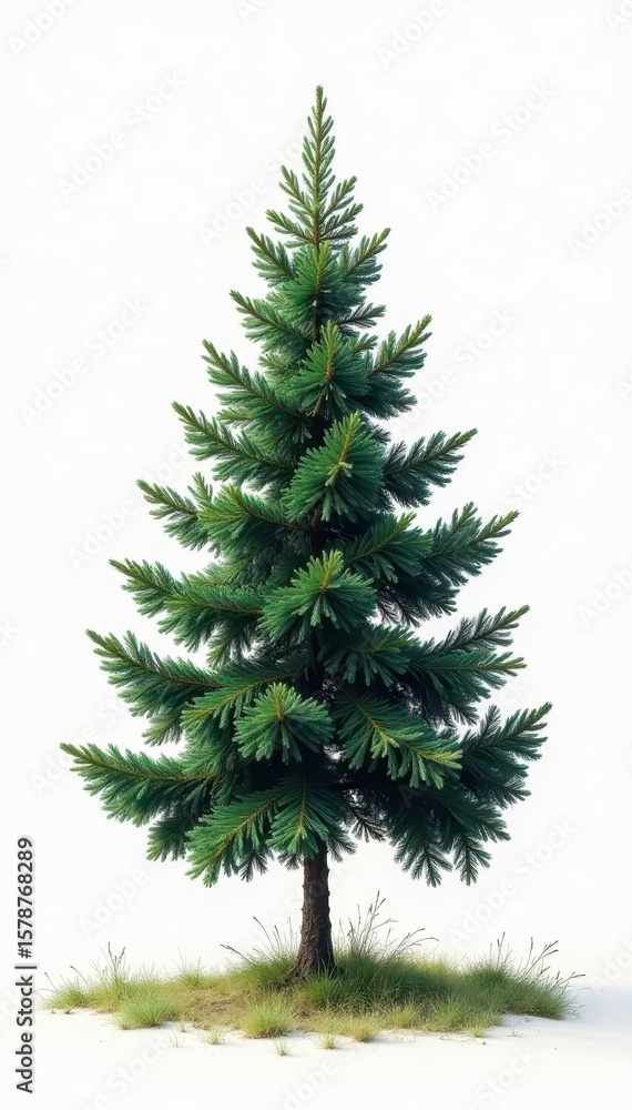 Fototapeta premium A solitary fir tree, stark against a pure white backdrop , botany, symbol