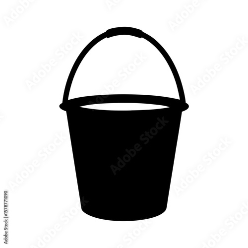 Isolated black silhouette of an empty bucket with handle on white background