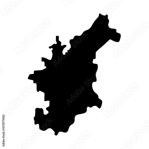 Detailed silhouette illustration of the geographical shape of Madhya Pradesh, India
