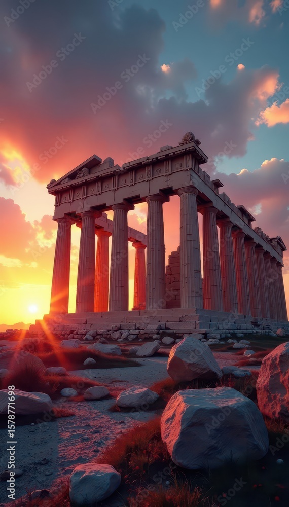 Fototapeta premium Ancient Greek Parthenon standing alone at sunset, mythology, architecture