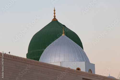 The Green Dome of the Prophet Mosque in Medina. Al Masjid an Nabawi.