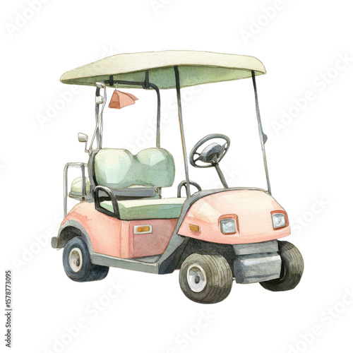 Watercolor golf cart art on transparent Background