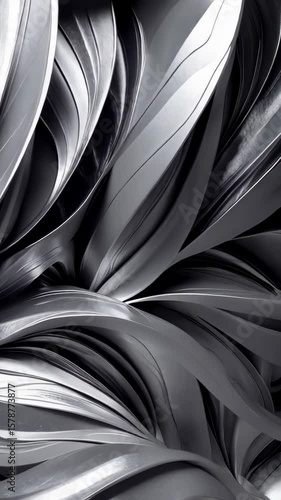 Wallpaper Mural Abstract metallic flowing silver ribbons artwork with smooth curves and wavy shapes, clean modern design, industrial background. Torontodigital.ca