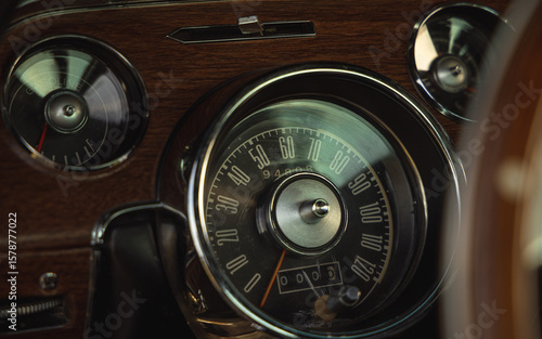Classic Vintage Car Interior. Retro Dashboard with Classic Interior Design.