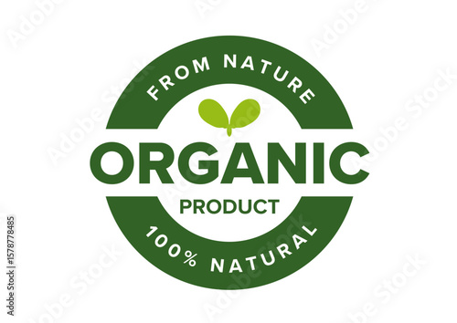 緑色の丸型のオーガニック製品のロゴ, A circular organic product logo 

